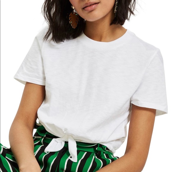Topshop Tops - Topshop Front Knotted Raw Edge Tee in White